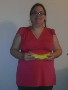 Week 20, baby is the length (head to toes) of a banana, about 10 inches!