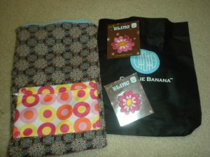 small wetbag, wipes bag, tote bag and 2 fluff bling