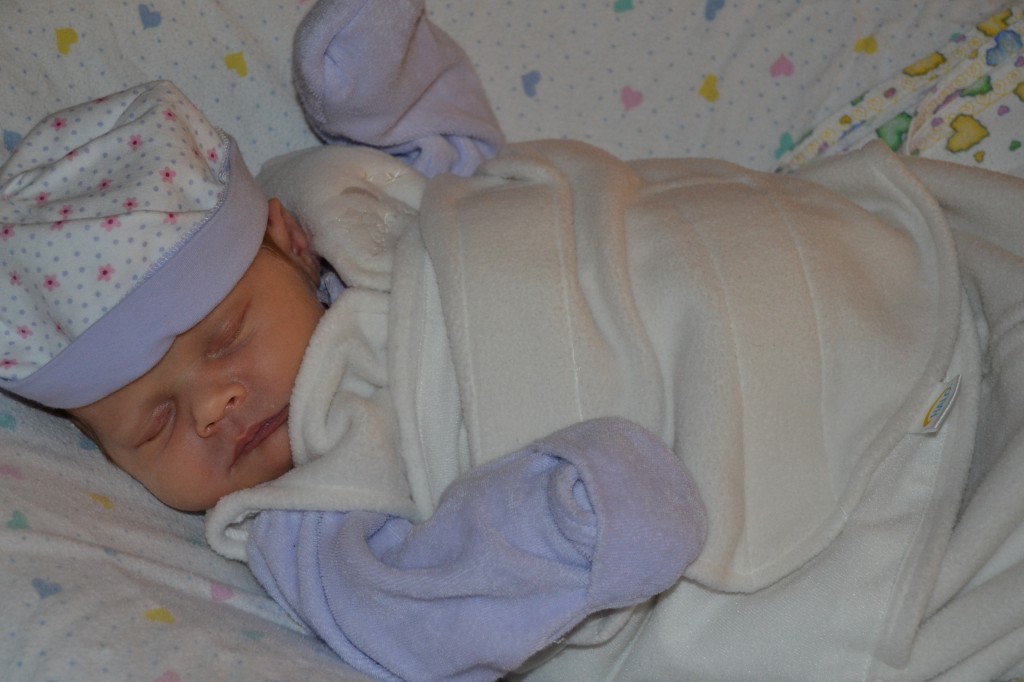 halo fleece swaddle, warm pjs and a hat!