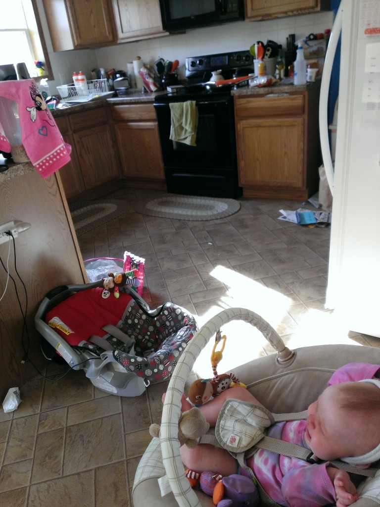 piles of stuff on every surface, dishes in the sink for 3+ days not washed... REALITY.